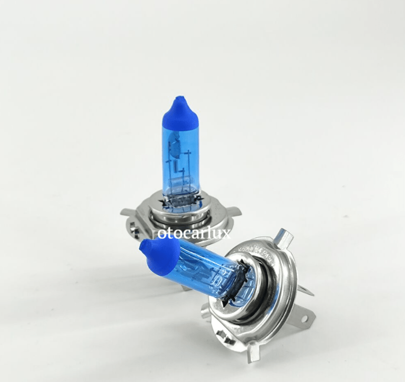 تصویر لامپ هالوژن 100 وات یخی برند STCO مناسب پایههای H1 ، H3 ، H7 و H4 در بسته دو عددی